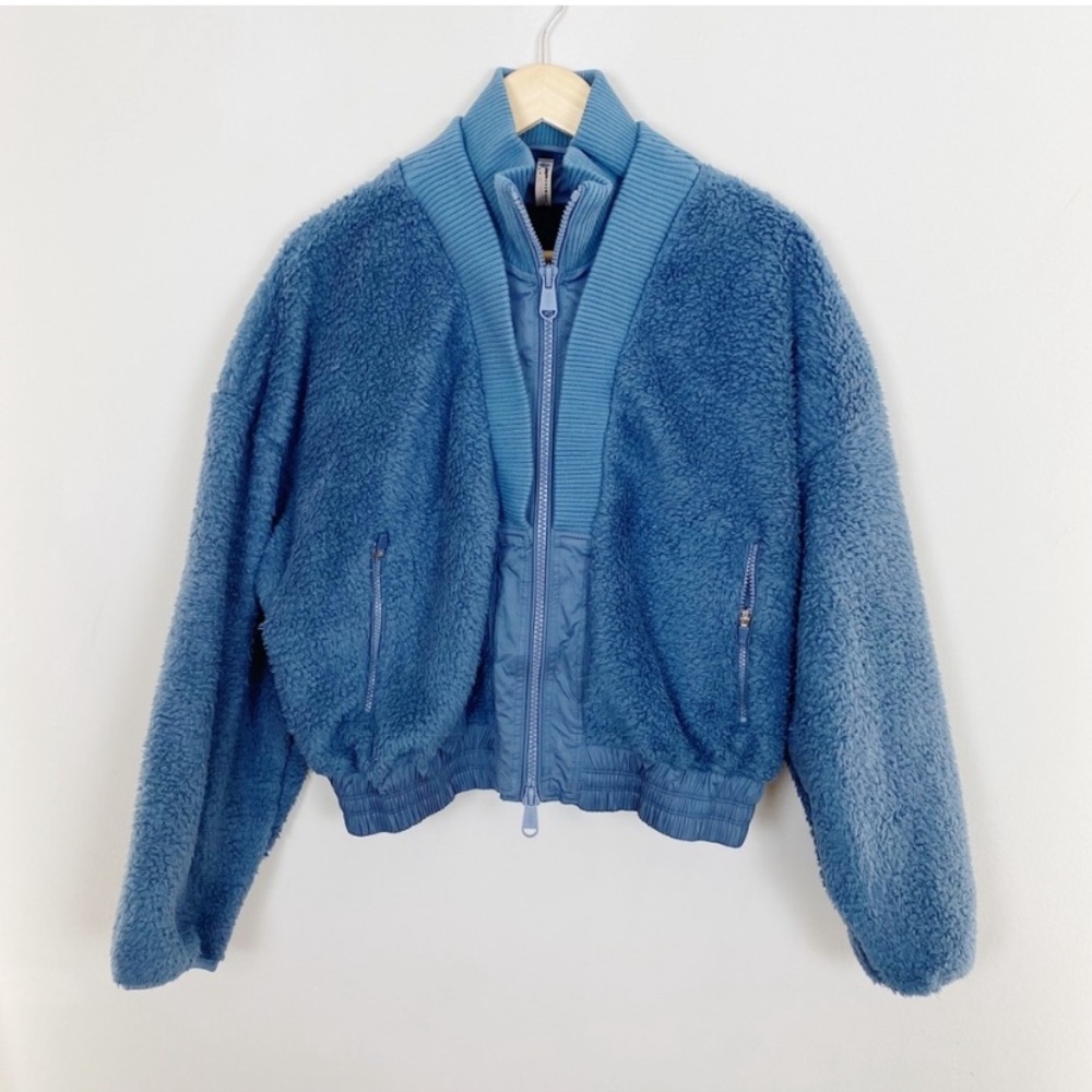 NEW Free People Movement Gear Up Fleece Sherpa Jacket Zip Front Large Blue - Picture 5 of 10